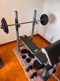 Panca domyos  210 con pesi e bilancieri