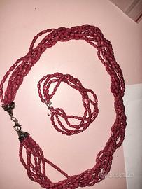 Parure collana multifilo e bracciale effetto coral