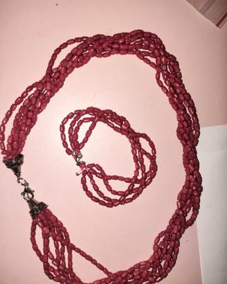 Parure collana multifilo e bracciale effetto coral