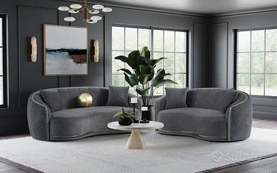 Elegante Set Divano e Loveseat in Velluto Grigio