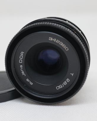Zeiss Jena Tessar 50 mm f 2.8 con adattatore Canon