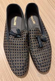 mocassini blu Pollini in pelle e tessuto