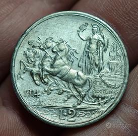 Regno d'Italia 2 Lire 1914 Quadriga Briosa VEIII 