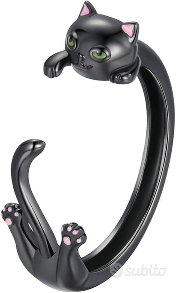 VENACOLY Anello di gatto in argento Sterling per le donne ragazze cattivo piccolo gatto farfalla facile apertura regolabile anelli divertenti regali per il compleanno, Argento