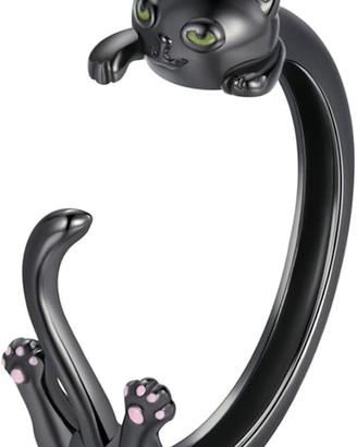 Anello Argento Sterling 925 Regolabile Gatto Nero