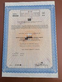 Azione SIO 100 - Certificato azionario antico