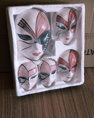 Set 5 maschere veneziane decorative in ceramica
