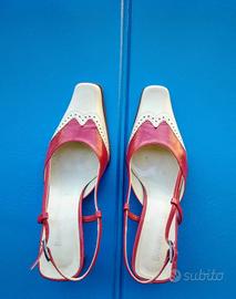 Scarpe vintage donna rosse e panna, n. 36