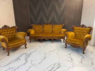 Set salotto restaurato 3 pezzi in velluto