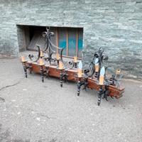 Coppia 2 Lampadario legno ferro antico 4 6 luci