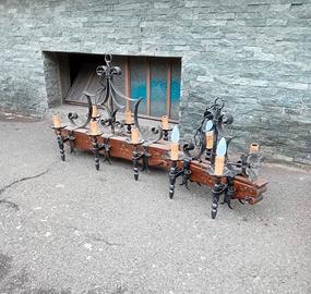 Coppia 2 Lampadario legno ferro antico 4 6 luci
