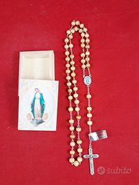 Rosario Madonna Immacolata VERO LEGNO PINO scatola