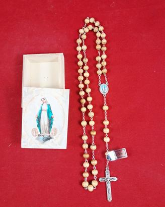Rosario Madonna Immacolata VERO LEGNO PINO scatola