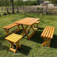Set tavolo con panchine in legno di pino