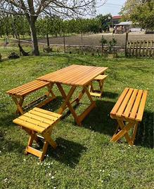 Set tavolo con panchine in legno di pino