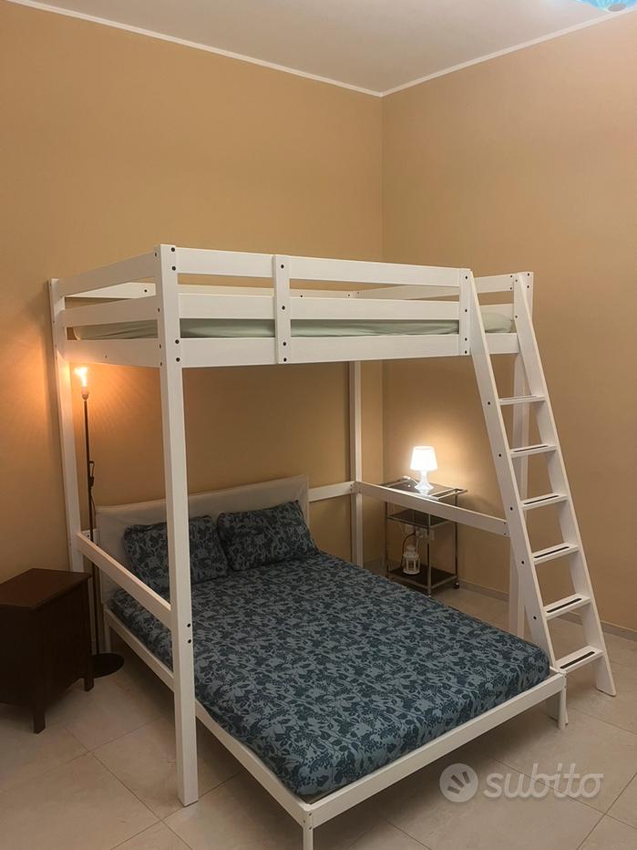 Letto A Soppalco 140x200 Con Scrivania, Armadio E Ripiani – Bianco, Struttura In Ferro