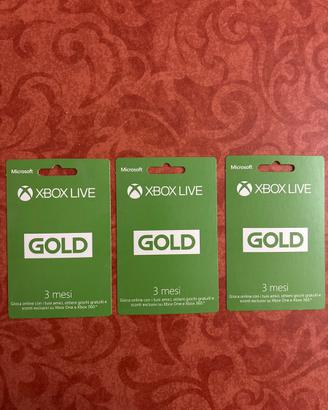 xbox live gold card 3 mesi