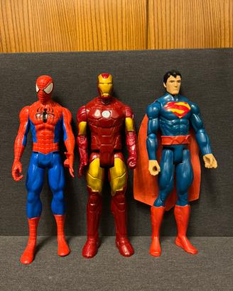 3 action figure Superman, Iron Man e Spider-Man