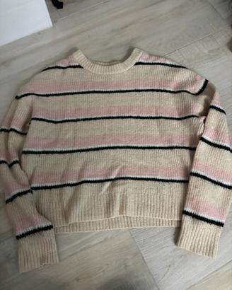 Maglioncino a righe rosa e panna