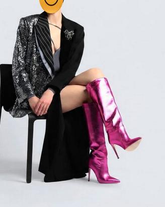 Stivali con tacco, pelle, fucsia metallizzato, 37