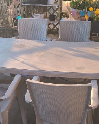 tavolo da giardino con 6 sedie effetto Rattan 