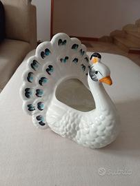 Elegante vaso cachepot a forma di Pavone Ceramica