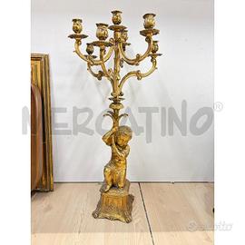 CANDELABRO EPOCA IN BRONZO DORATO BASE PUTTO H. 87