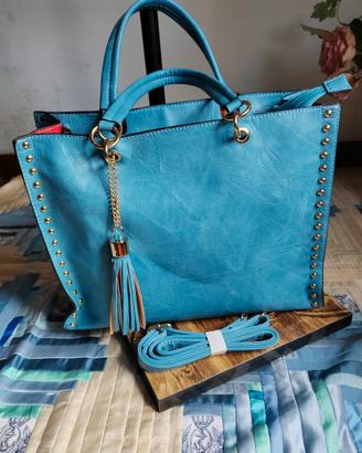 Borsa grande borchie spalla tracolla+pochette