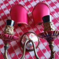 Applique Art Deco 2 luci in ottone e porcellana