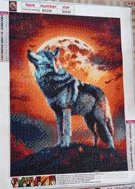 Quadro Lupo al Tramonto e Luna Piena