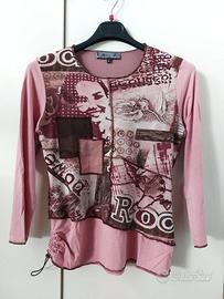 Top rosa blush con stampa e manica 3/4 tg 4