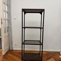 Scaffale 4 ripiani, ferro nero e legno massiccio