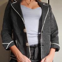 Giacca LINO donna 44, Ferrone. Nera bianca righe