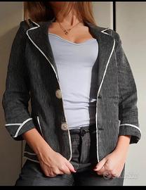 Giacca LINO donna 44, Ferrone. Nera bianca righe