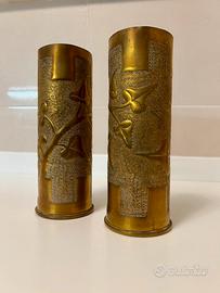 Coppia vasi “trench art” in ottobe da bossoli 1917