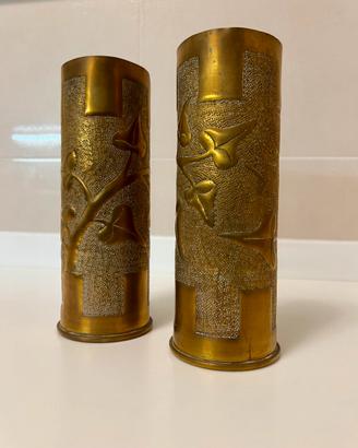 Coppia vasi “trench art” in ottobe da bossoli 1917