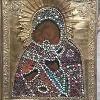 Antica icona russa  "MADRE DI DIO di Vladimir "