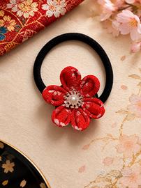 elastico per capelli con fiore in chirimen 