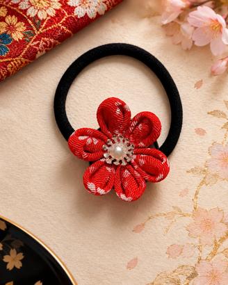 elastico per capelli con fiore in chirimen 