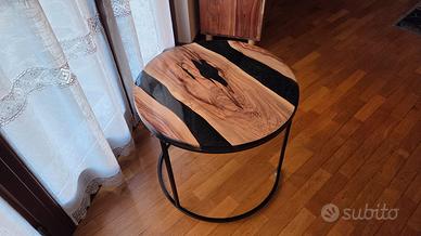 Tavolino da caffè salotto legno di ulivo e resina