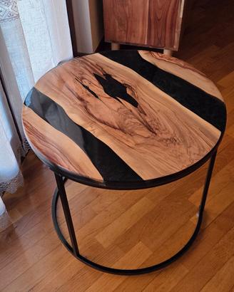 Tavolino da caffè salotto legno di ulivo e resina