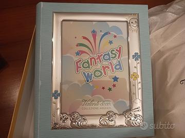 Album portafoto, celeste, con cornice in argento