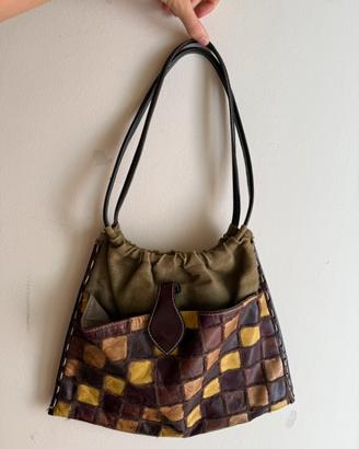 Borsa Artigianale in Pelle Intrecciata Multicolor