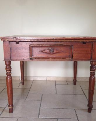 TAVOLO ANTICO IN LEGNO MASSELLO CON CASSETTO