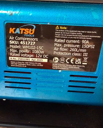 Compressore professionale 12V katsu 260L/min