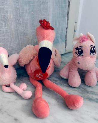 Peluche Fenicotteri e Pony Rosa