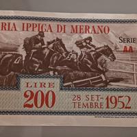 biglietto lotteria ippica di Merano - 1952