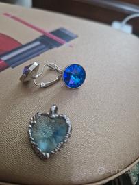 cuore in pietra acqua marina e orecchiini bigiotte