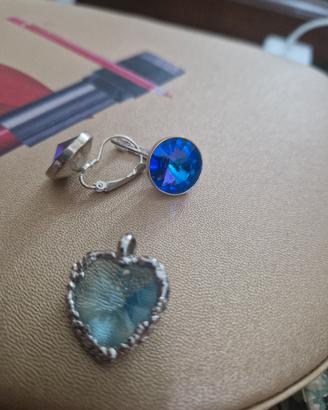 cuore in pietra acqua marina e orecchiini bigiotte