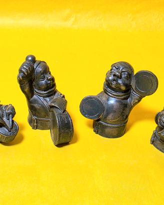 ✅ Set 4 Statuine Frati Musicisti in Peltro 999